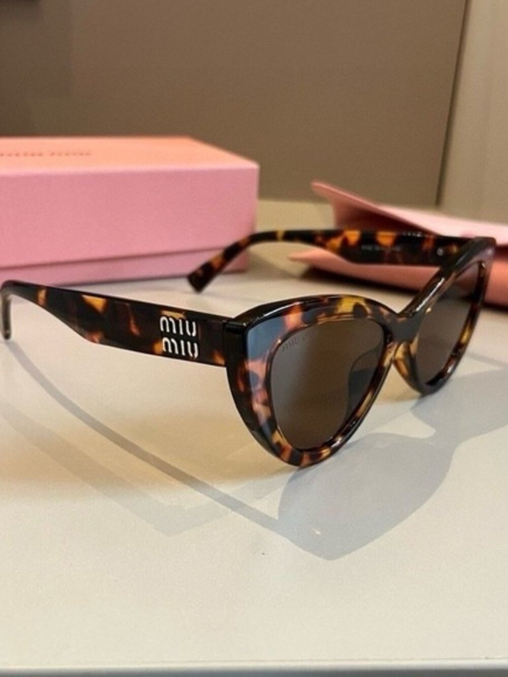 Miu Miu Tortoiseshell Cat-Eye Sunglasses with Brown Lenses